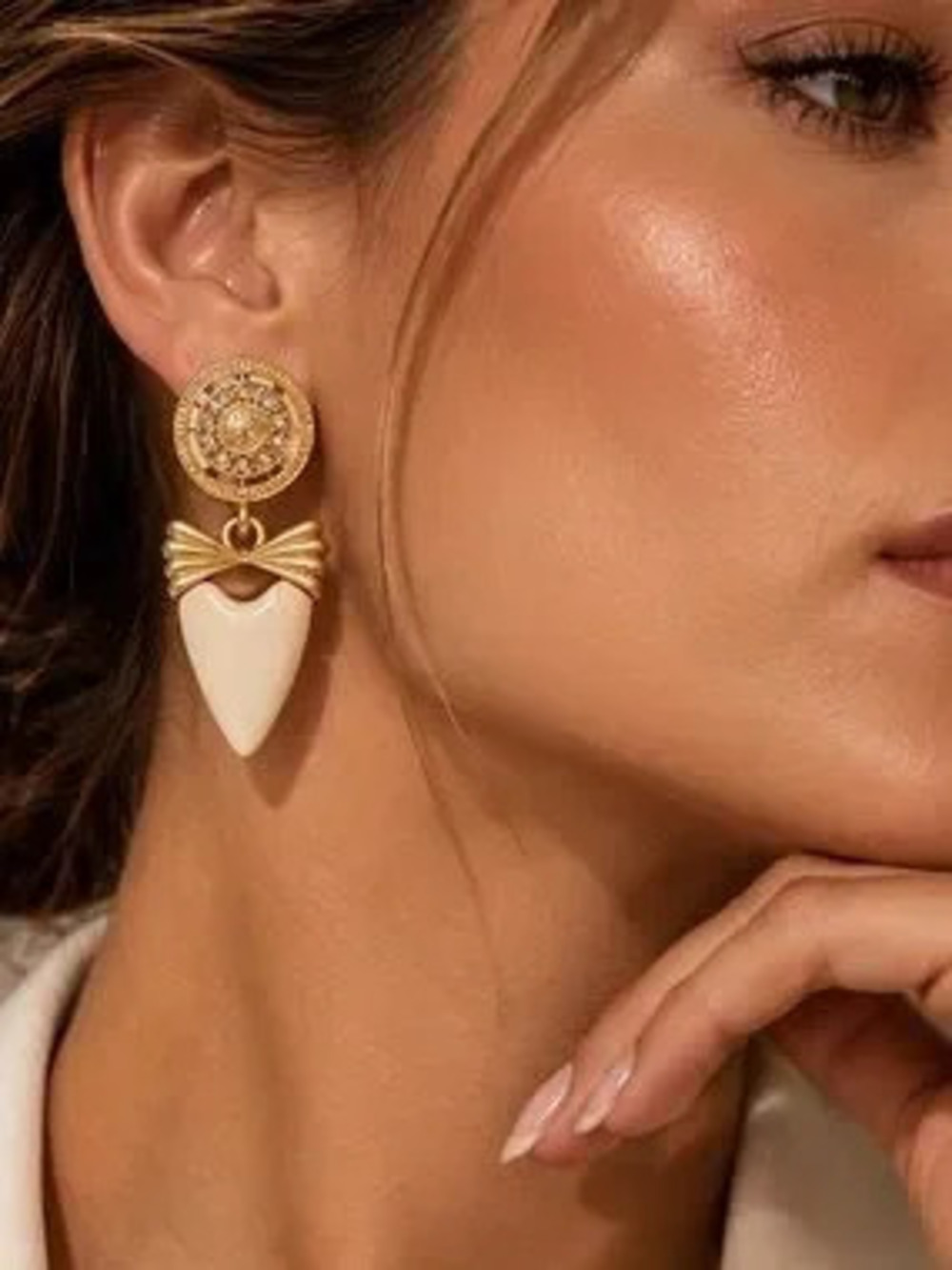 Ivory Heart Medallion Earrings